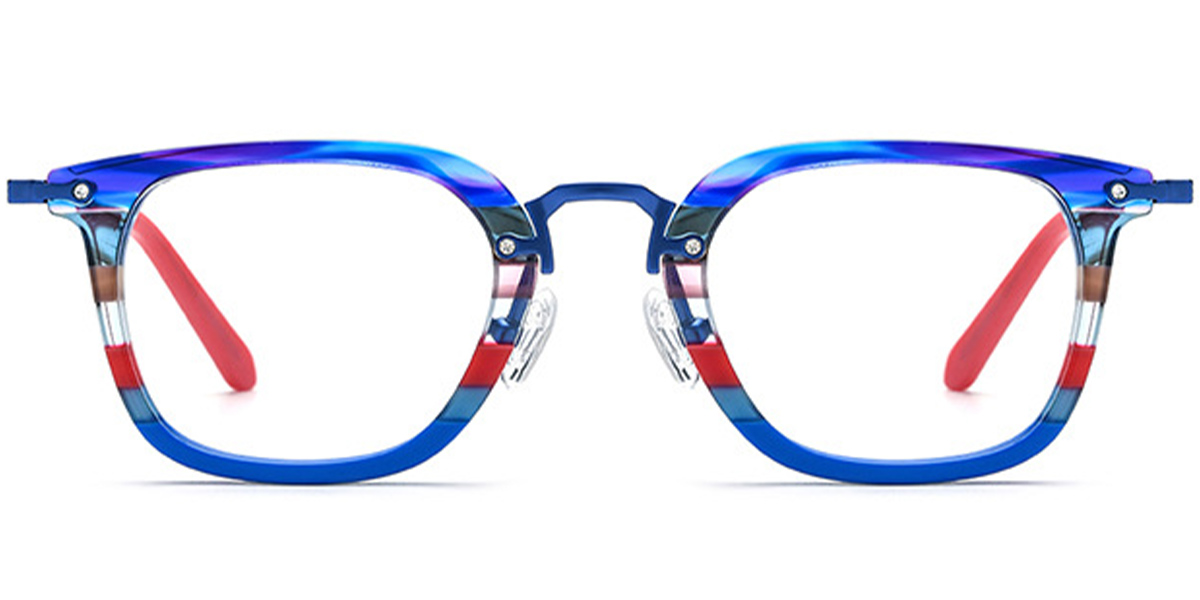 Acetate & Titanium Square Reading Glasses pattern-blue