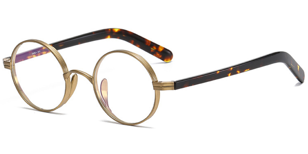 Acetate & Titanium Round Reading Glasses gold