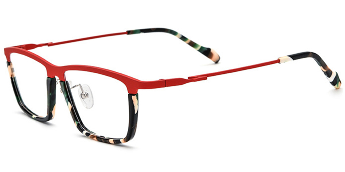 Titanium Rectangle Reading Glasses pattern-red