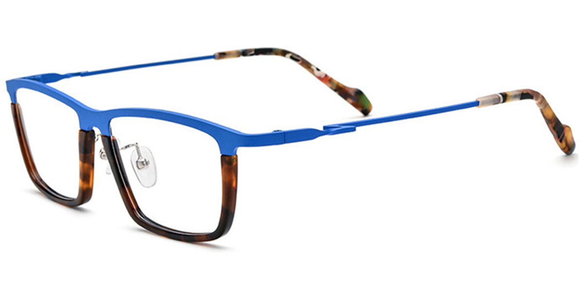 Titanium Rectangle Reading Glasses pattern-blue