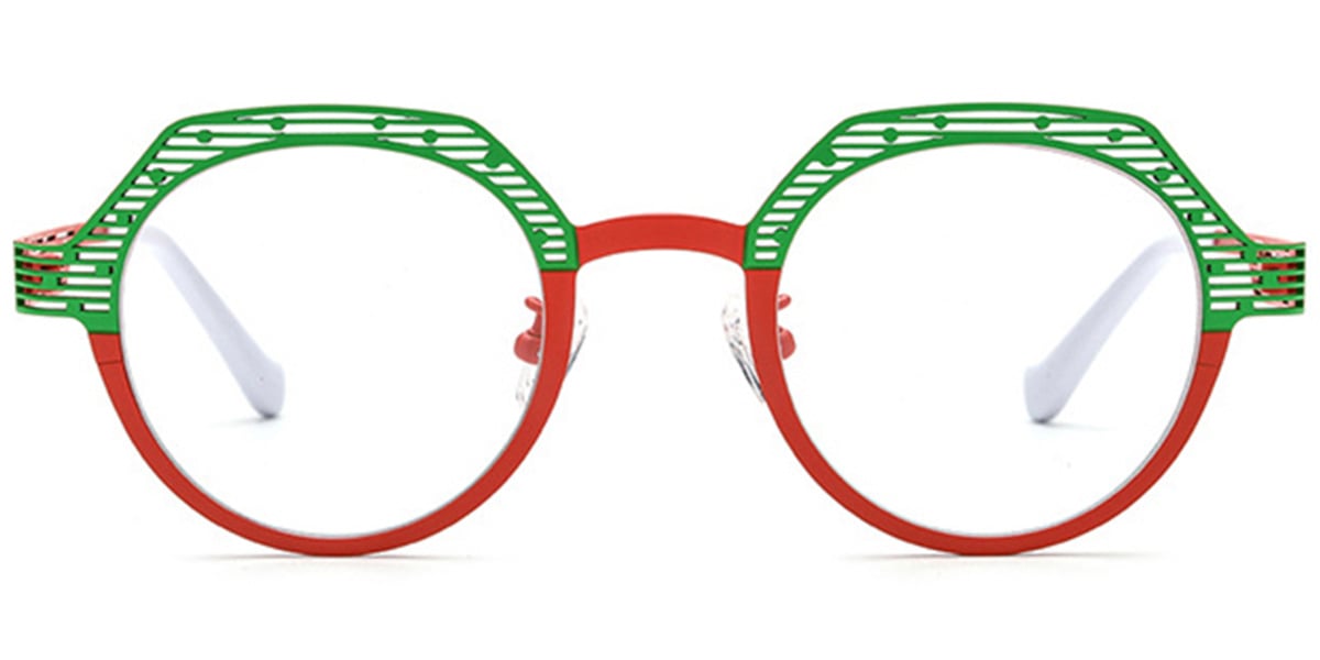 Titanium Round Geometric Reading Glasses pattern-green