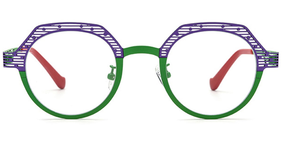 Titanium Round Geometric Reading Glasses pattern-purple