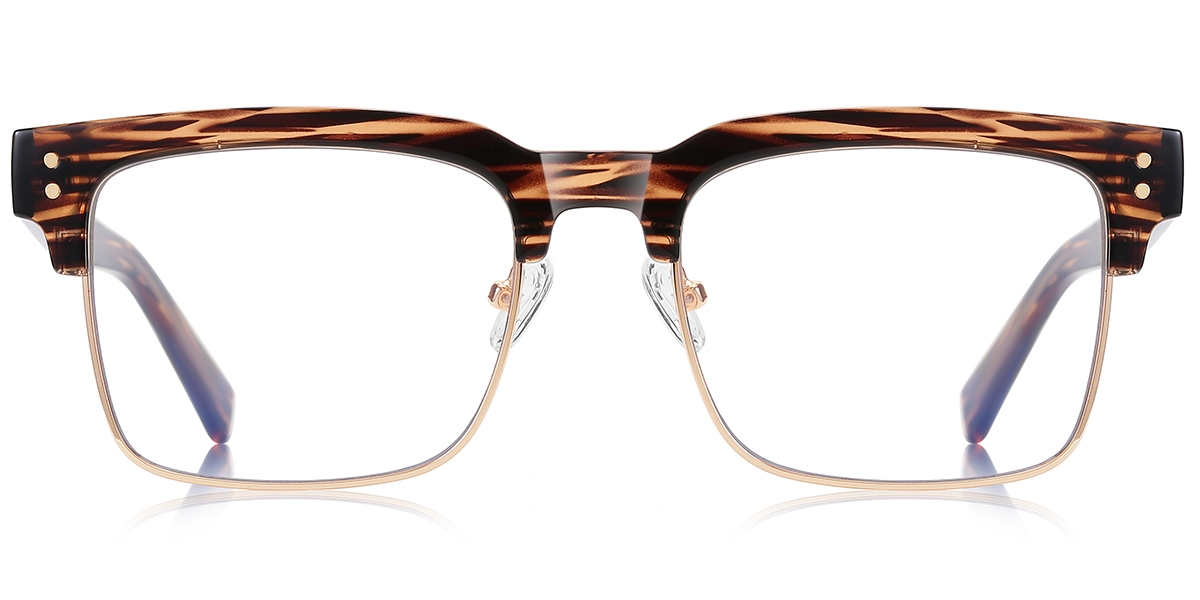 Square Browline Reading Glasses pattern-brown