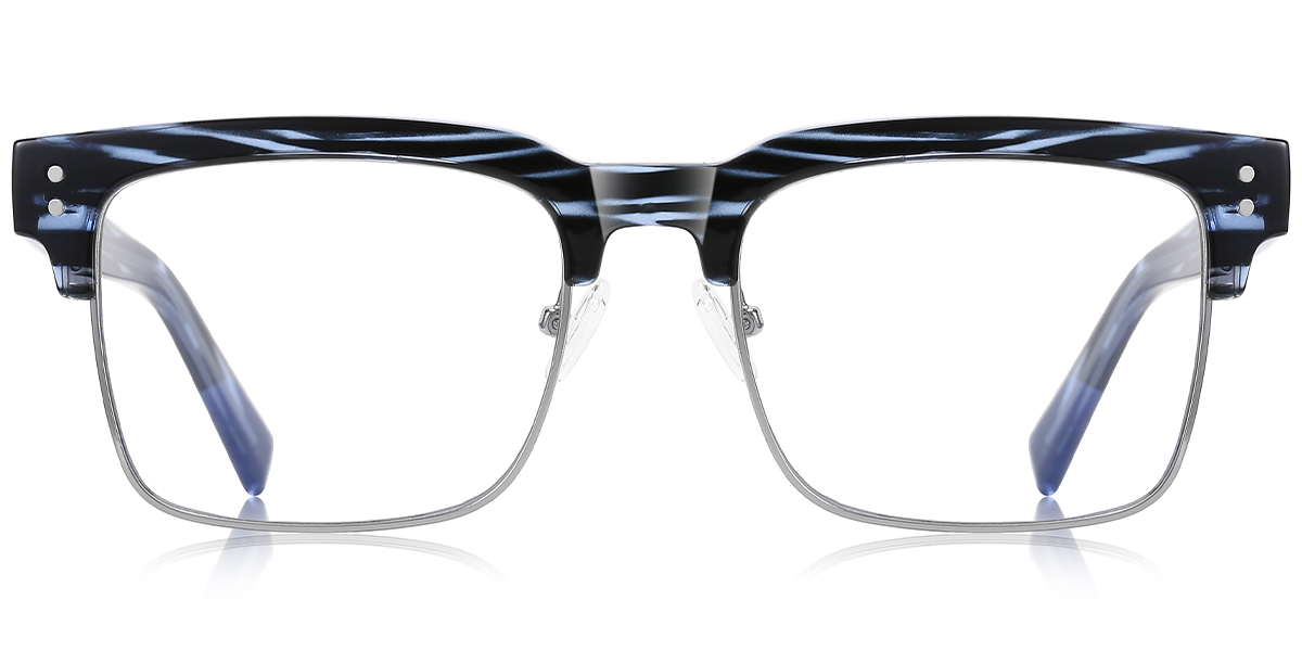 Square Browline Reading Glasses pattern-blue