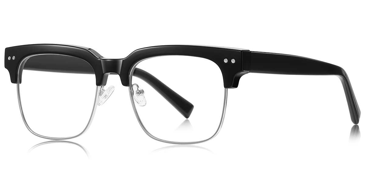 Square Browline Reading Glasses black-silver