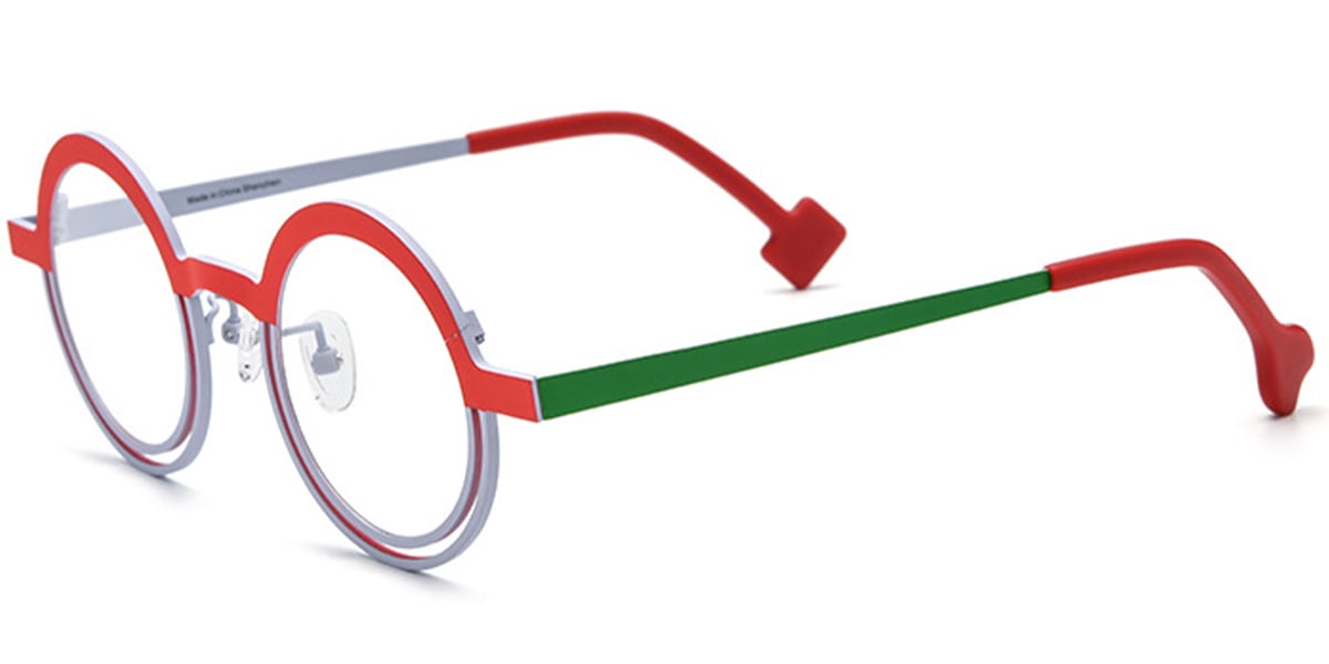 Titanium Round Reading Glasses pattern-red