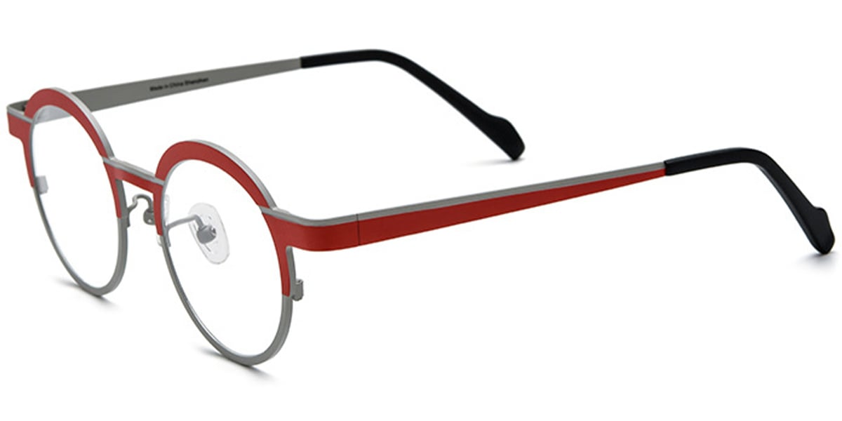 Titanium Round Reading Glasses pattern-red