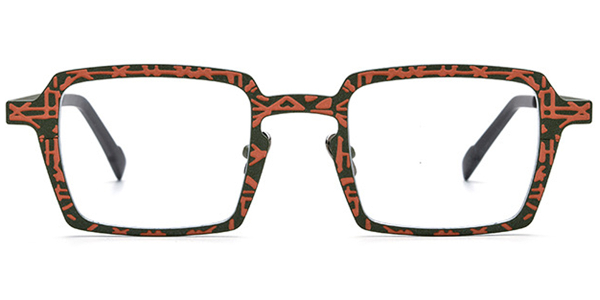 Titanium Square Reading Glasses pattern-orange