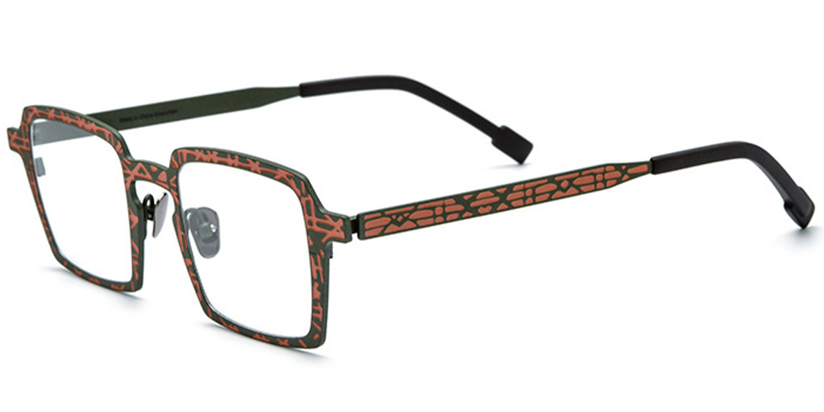 Titanium Square Reading Glasses pattern-orange