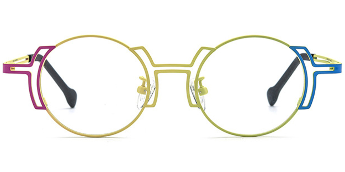 Titanium Round Reading Glasses pattern-yellow