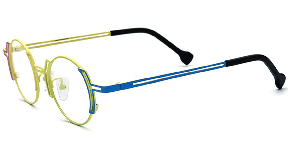 Titanium Round Reading Glasses pattern-yellow