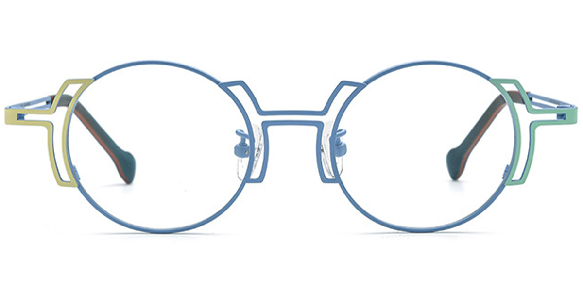 Titanium Round Reading Glasses pattern-blue