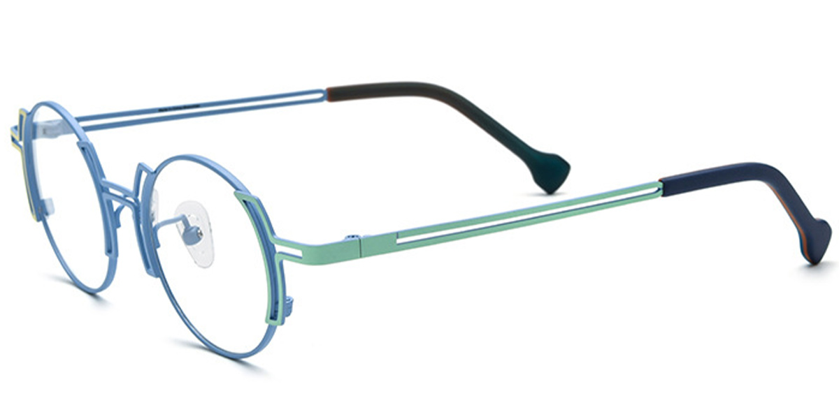 Titanium Round Reading Glasses pattern-blue