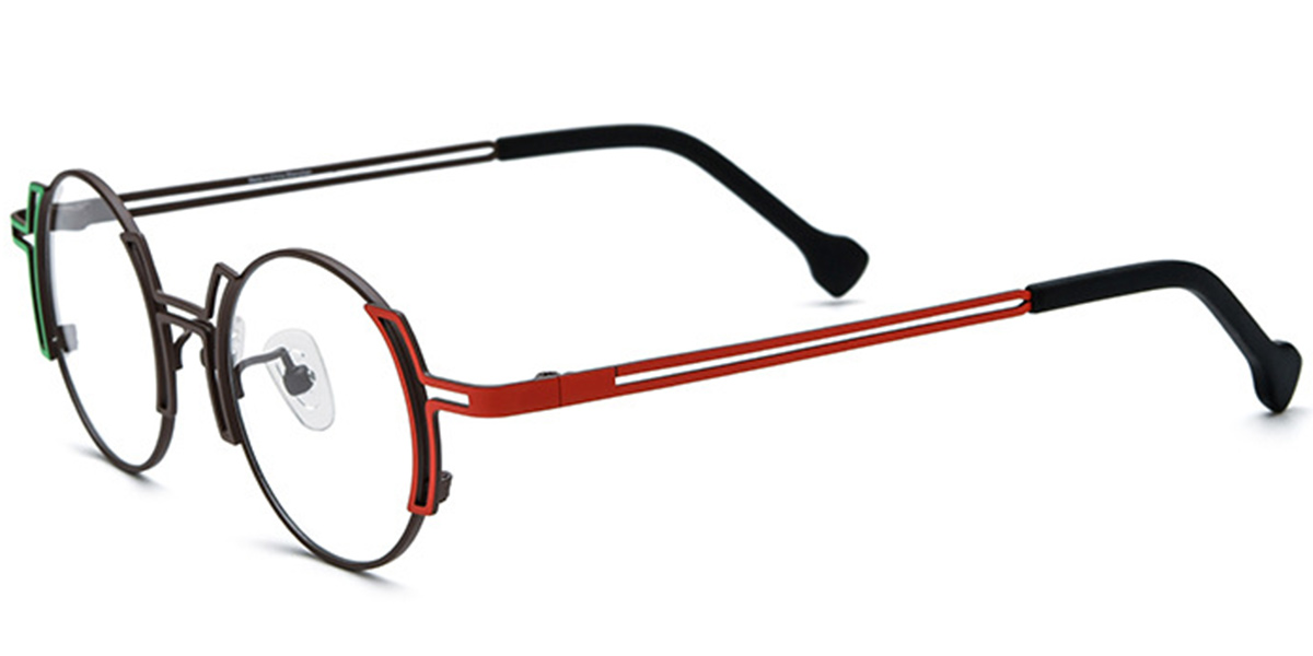 Titanium Round Reading Glasses pattern-brown