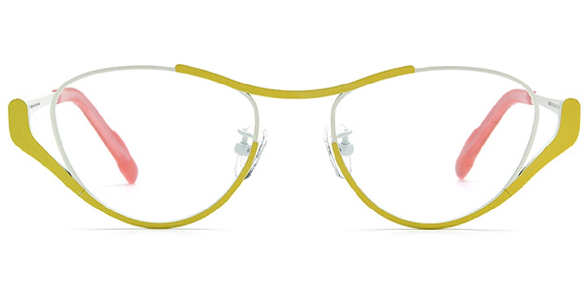 Titanium Cat Eye Geometric Reading Glasses pattern-yellow