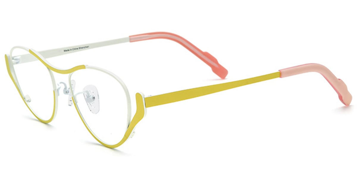 Titanium Cat Eye Geometric Reading Glasses pattern-yellow