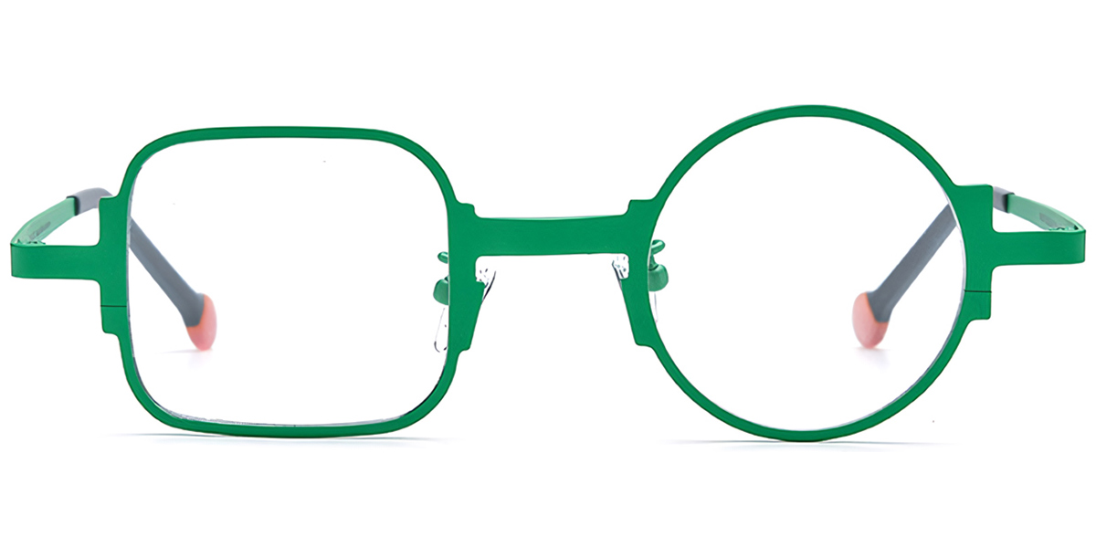 Titanium Square Round Geometric Reading Glasses green