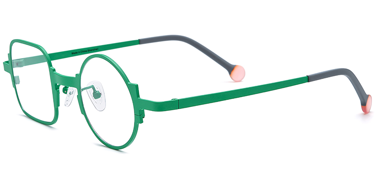 Titanium Square Round Geometric Reading Glasses green