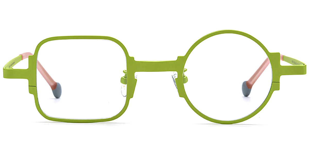 Titanium Square Round Geometric Reading Glasses light_green