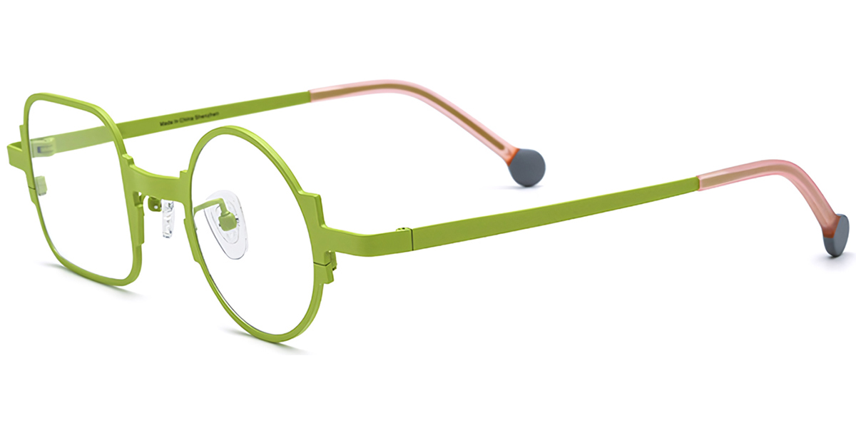 Titanium Square Round Geometric Reading Glasses light_green