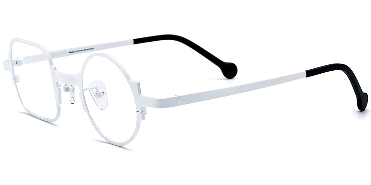 Titanium Square Round Geometric Reading Glasses white