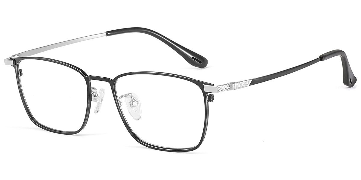 Acetate Rectangle Reading Glasses black-silver