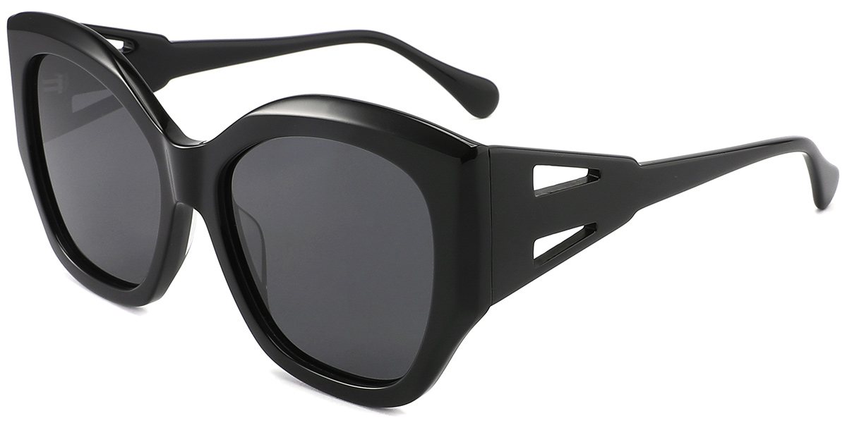 Acetate Square Sunglasses black+dark_grey_polarized