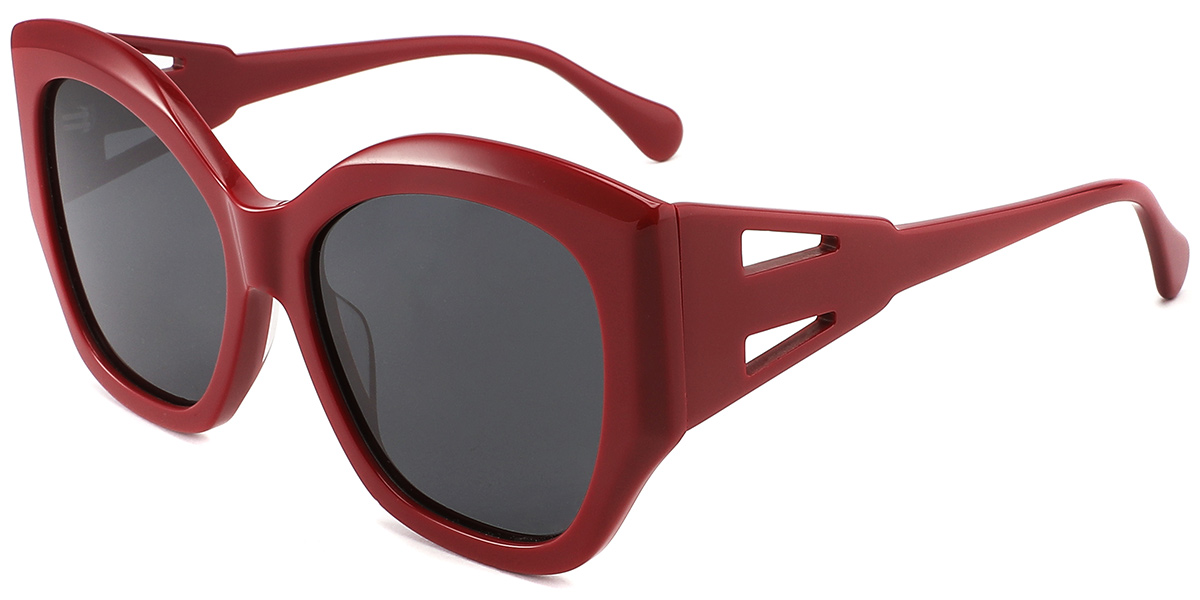 Acetate Square Sunglasses red+dark_grey_polarized