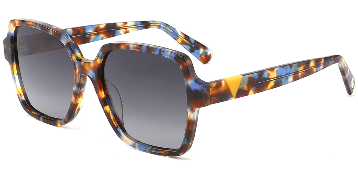 Acetate Square Sunglasses pattern-blue+gradient_grey_polarized