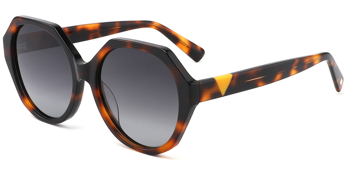 Acetate Round Sunglasses tortoiseshell+gradient_grey_polarized