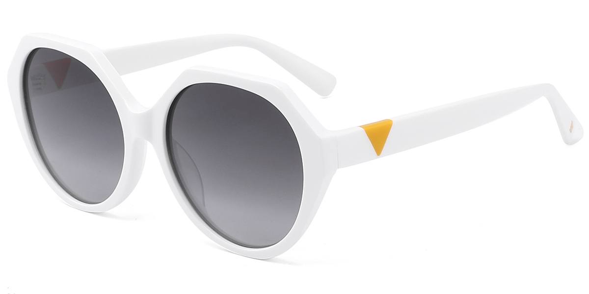 Acetate Round Sunglasses white+gradient_grey_polarized