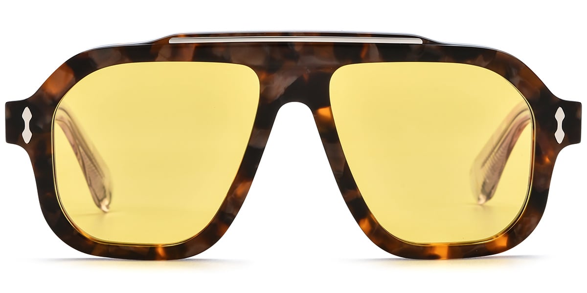 Acetate Square Aviator Sunglasses tortoiseshell+yellow_polarized