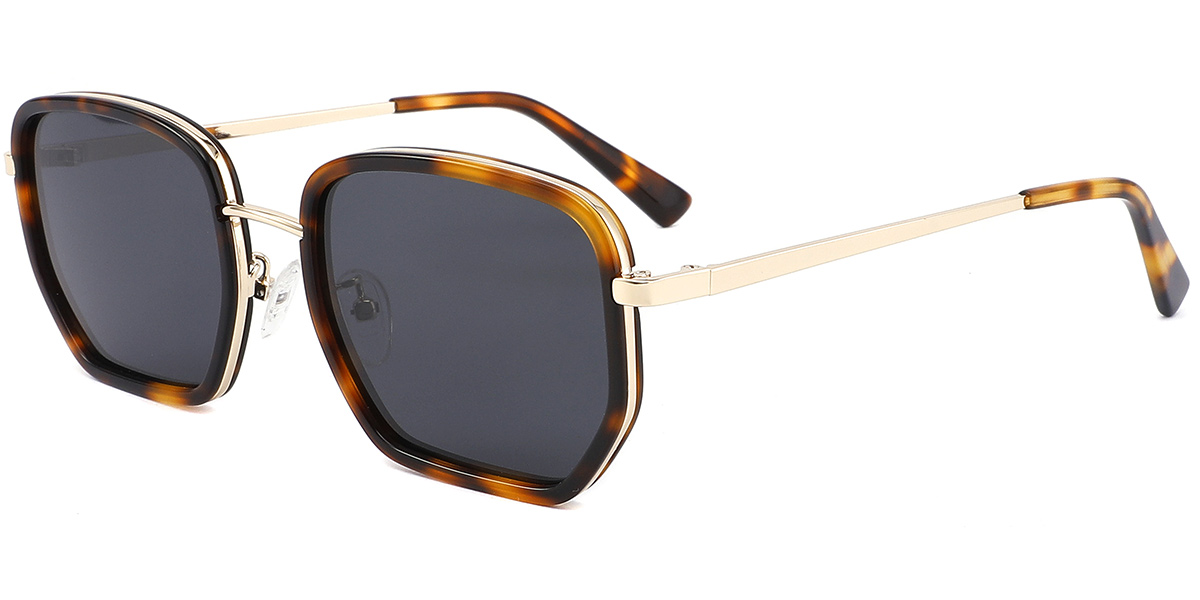 Acetate Square Sunglasses pattern-brown+dark_grey_polarized