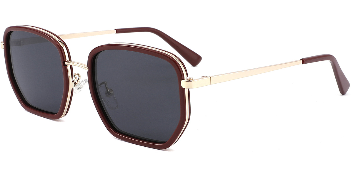 Acetate Square Sunglasses wine_red+dark_grey_polarized