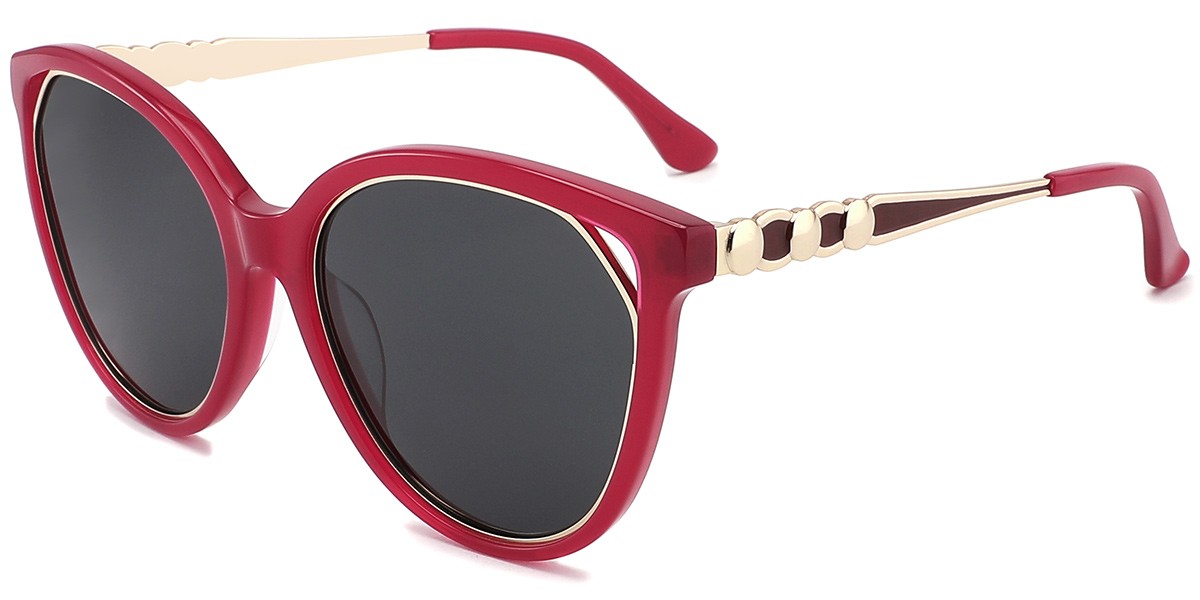 Acetate Round Sunglasses red+dark_grey_polarized