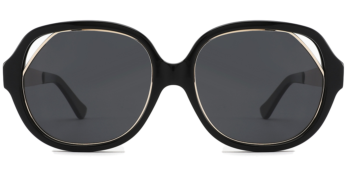 Acetate Square Geometric Sunglasses black+dark_grey_polarized