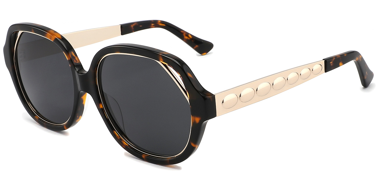 Acetate Square Geometric Sunglasses tortoiseshell+dark_grey_polarized