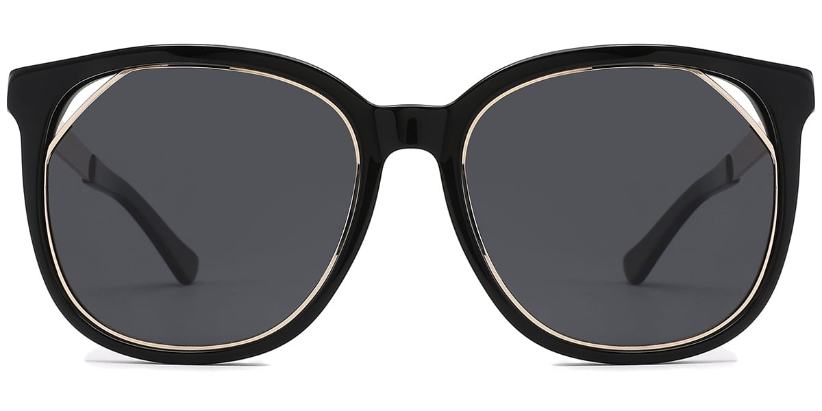 Acetate Square Geometric Sunglasses black+dark_grey_polarized