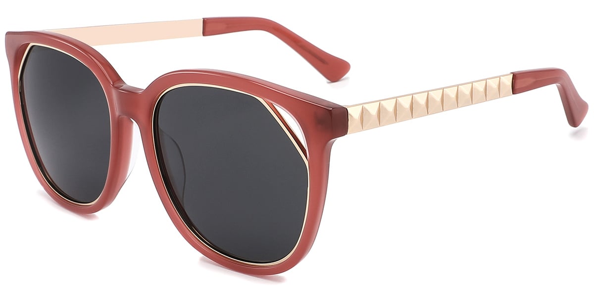 Acetate Square Geometric Sunglasses red+dark_grey_polarized