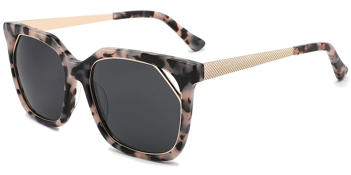 Acetate Square Geometric Sunglasses tortoiseshell+dark_grey_polarized