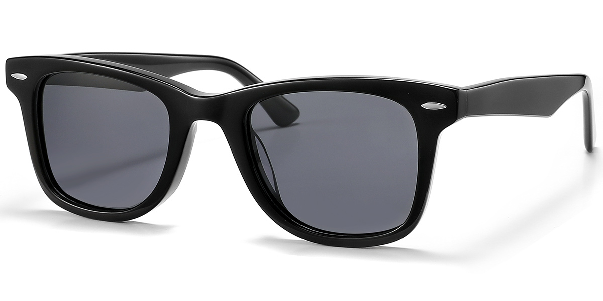 Acetate Square Sunglasses black+dark_grey_polarized