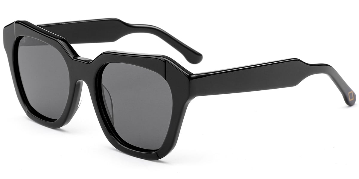 Acetate Square Sunglasses black+dark_grey_polarized