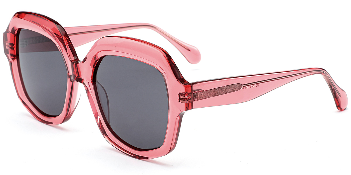 Acetate Geometric Sunglasses translucent-pink+dark_grey_polarized