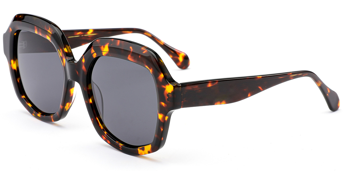 Acetate Geometric Sunglasses tortoiseshell+dark_grey_polarized