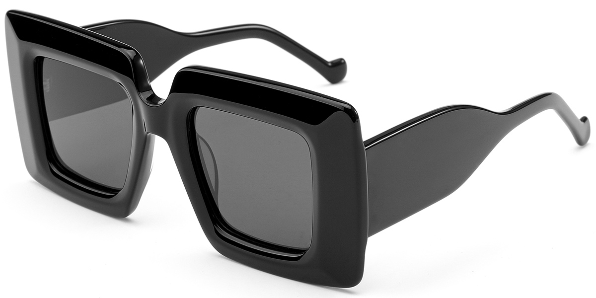 Acetate Square Sunglasses black+dark_grey_polarized