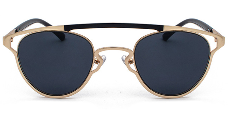 Geometric Sunglasses Black-Gold+Dark Grey