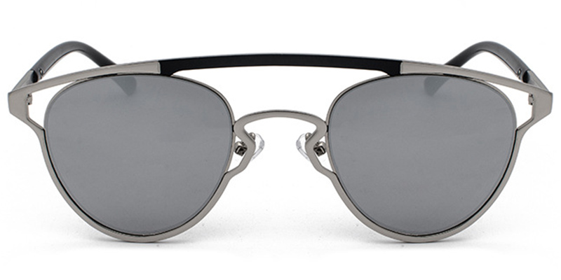 Geometric Sunglasses Black-Silver+Mirrored Silver