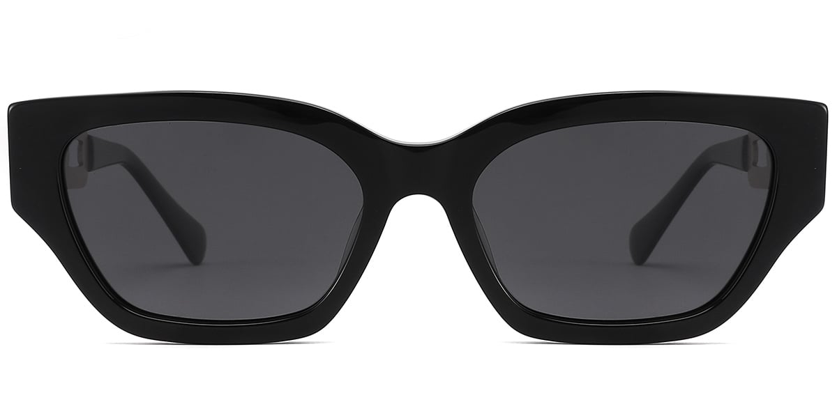 Women's Acetate Rectangle Sunglasses black+dark_grey_polarized