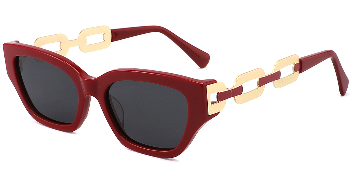 Women's Acetate Rectangle Sunglasses wine_red+dark_grey_polarized