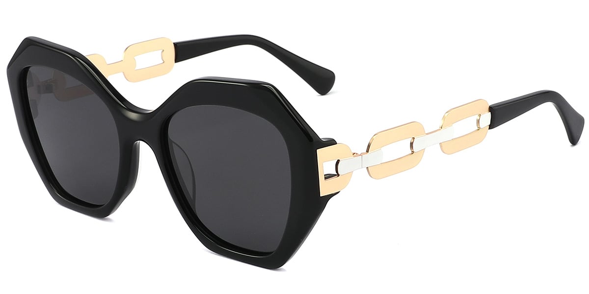 Women's Acetate Geometric Sunglasses black+dark_grey_polarized